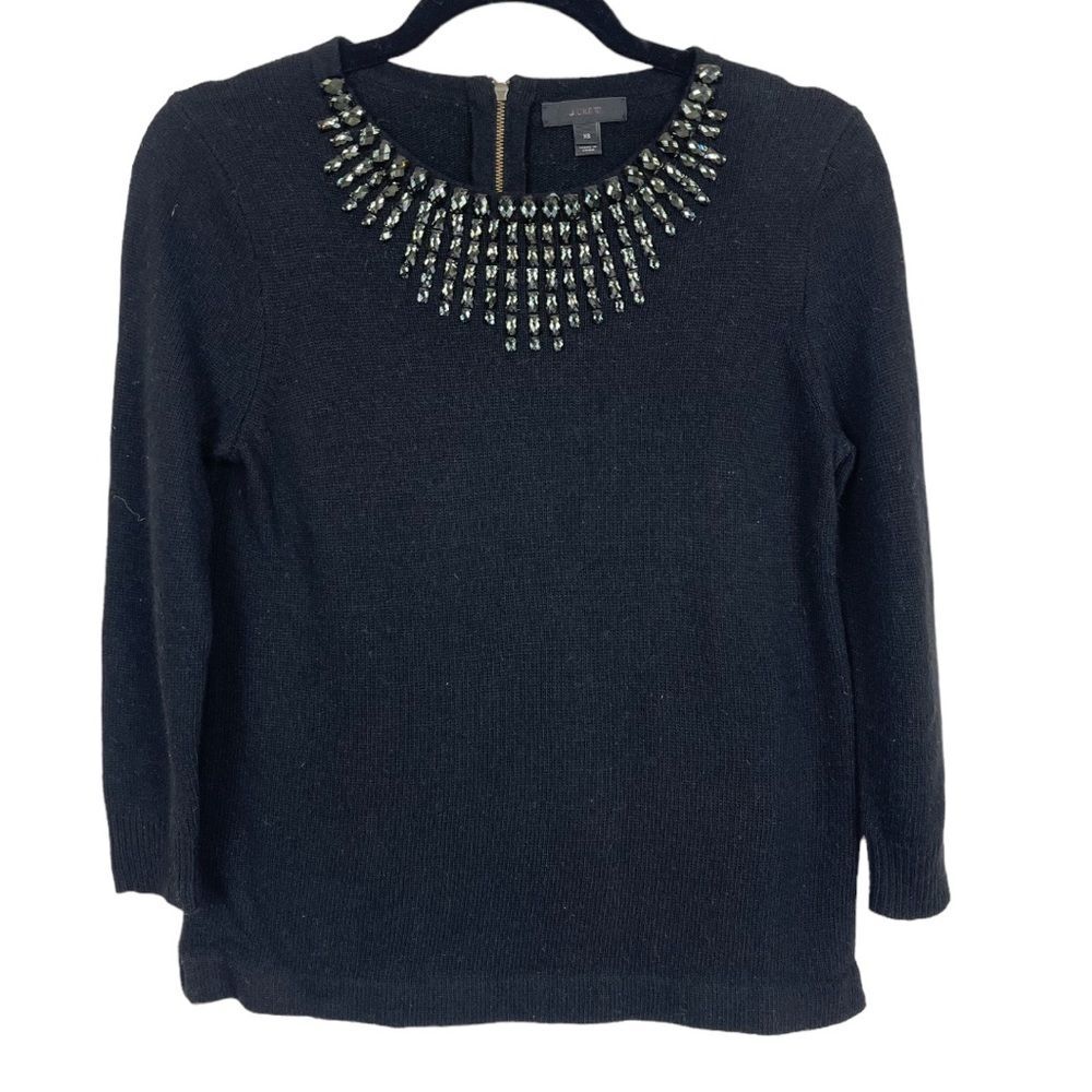 🥑5/$25 J.CREW beaded bib neck wool rabbit hair black sweater size XS